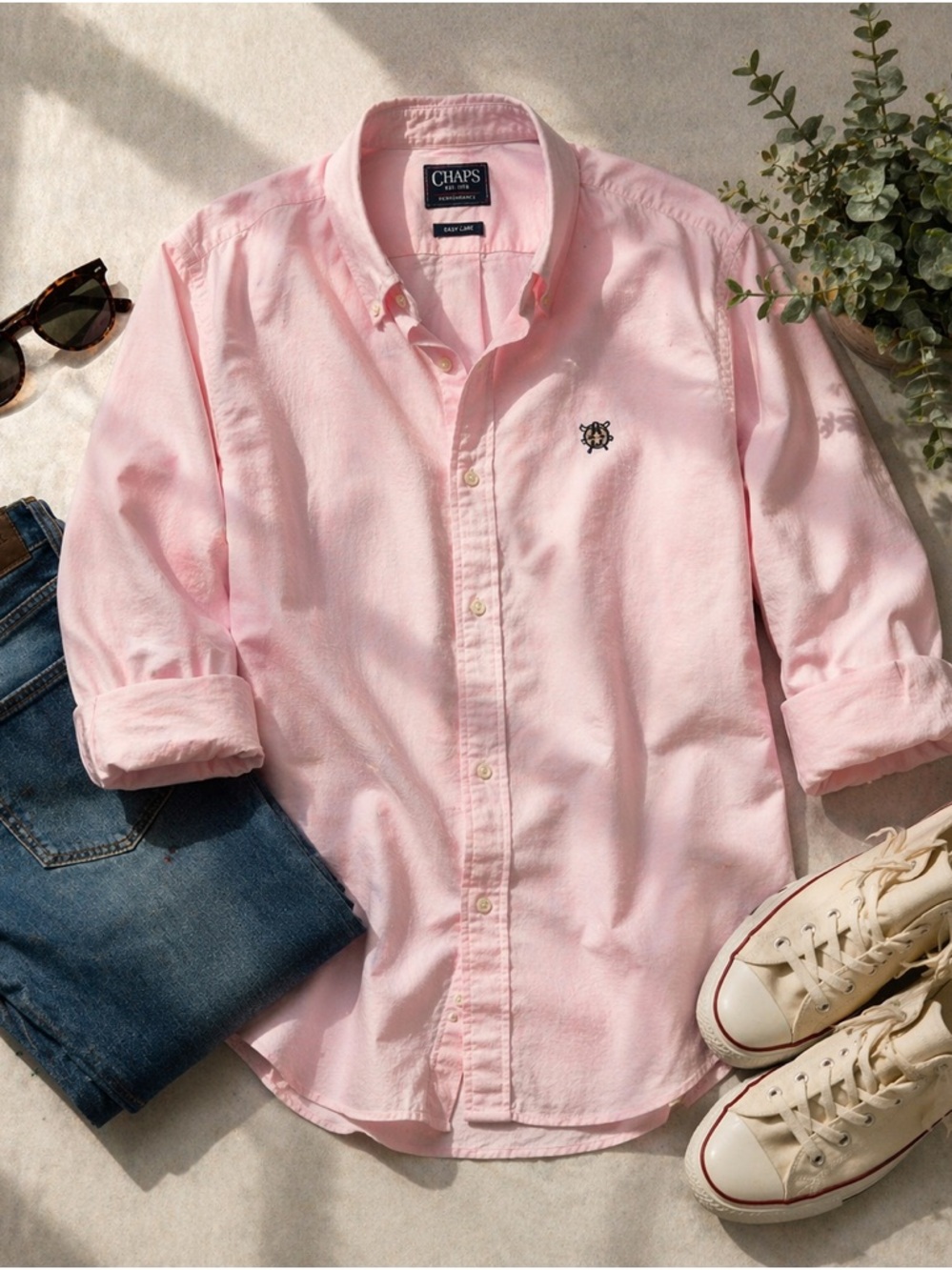 Chaps Soft Pink Button Down Shirt Classic Cotton Preppy Casual Long Sleeve